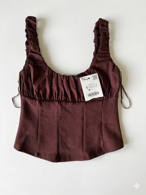 Zara Ruched-Strap Square Neck Camisole - Plum
